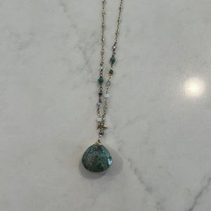Gold Necklace with Green Pendant